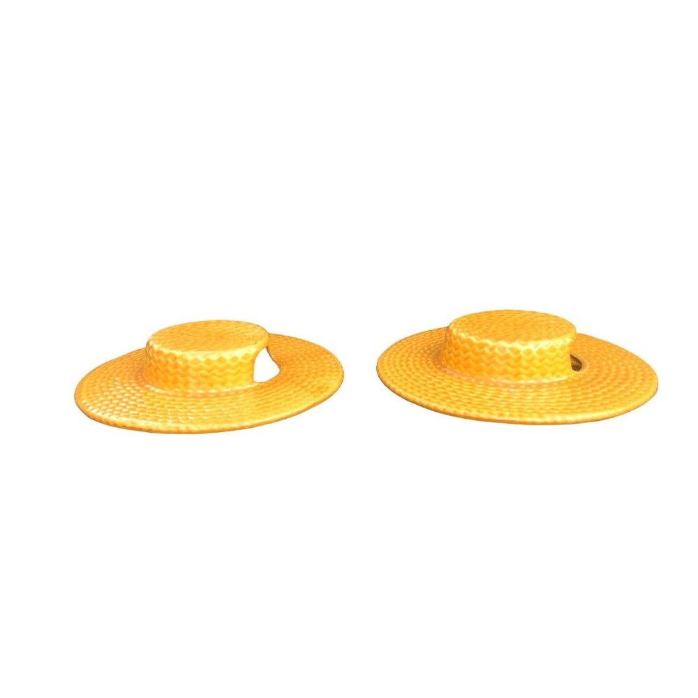 Pair of Vintage MCM Yellow Ceramic Straw Hat Wall Pockets Vases - Picture 6 of 12